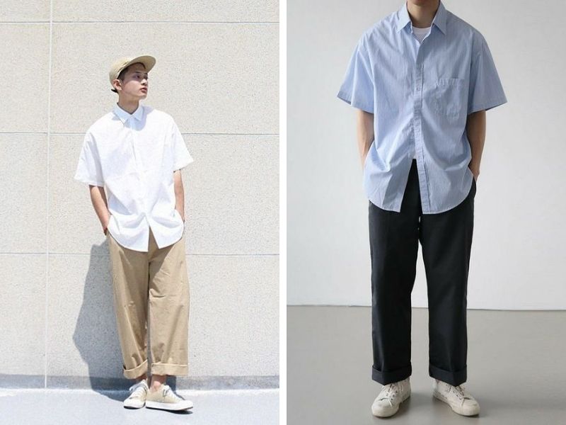 áo sơ mi tay ngắn nam form rộng