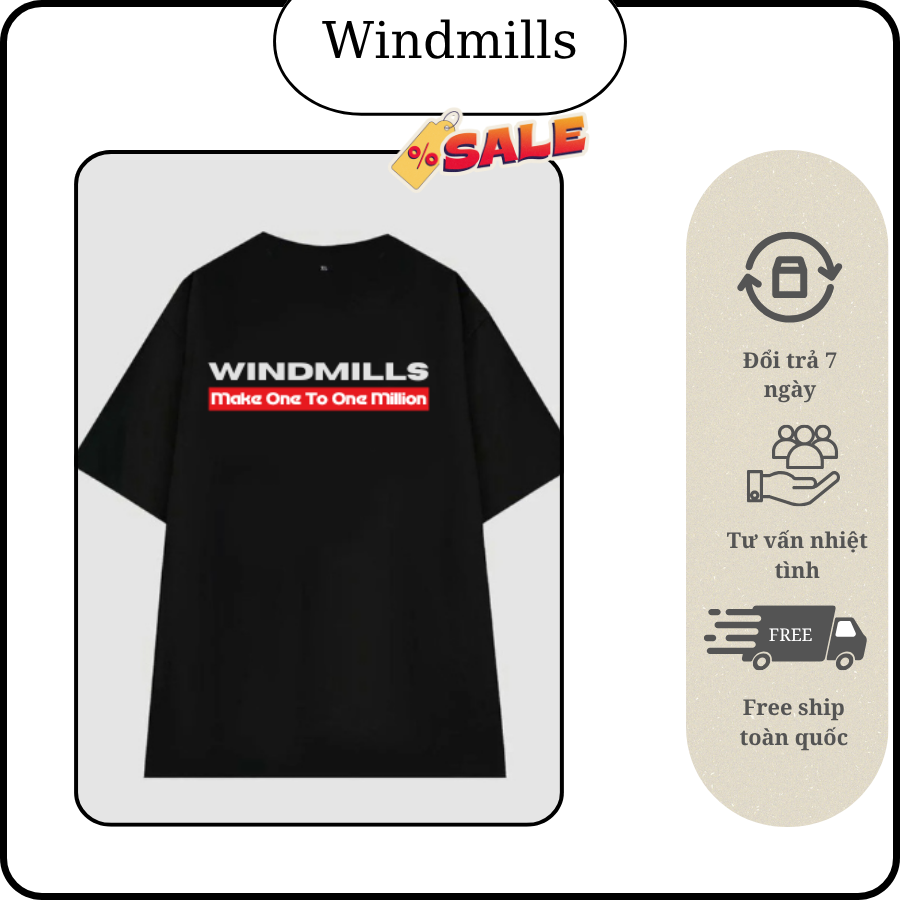 Áo thun in chữ Windmills mới